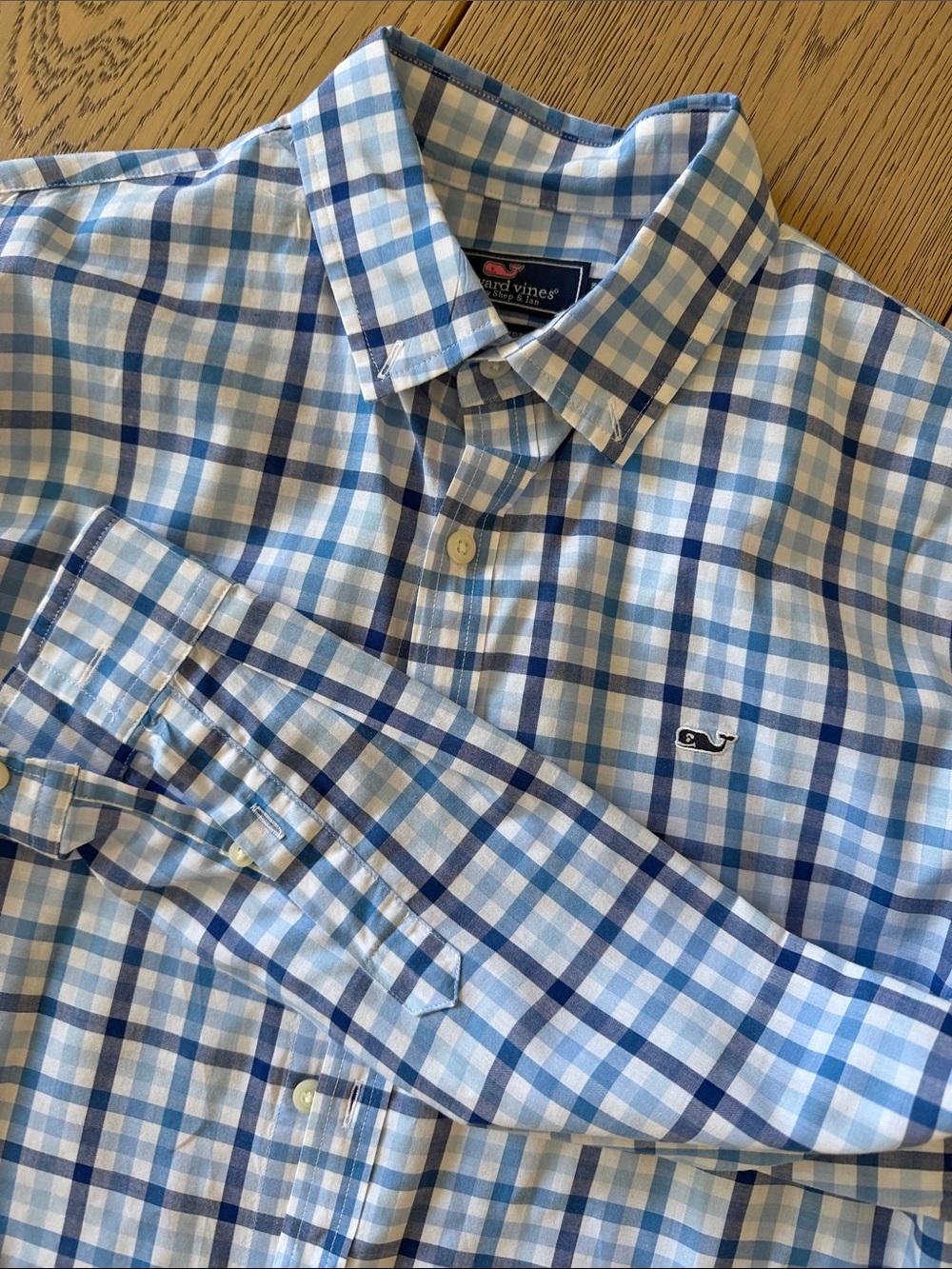 Vineyard Vines Light Blue and Navy Plaid Button-Down Shirt